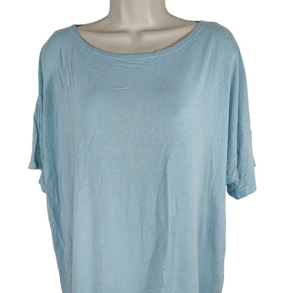 Piko 1988 Oversize Lagenlook Blue Knit Top Women Size M Short Sleeve Boatneck - Picture 2 of 8
